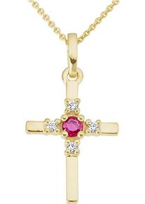 Kettenanh&auml;nger Firetti "Schmuck Geschenk Gold 333 Halsschmuck Anh&auml;nger Kreuz", gold (gelbgoldfarben, rot, rot), Schmuckanh&auml;nger, Damen, 0,03 P2 = erkennbare Einschl&uuml;sse, Diamanten Gelbgold 333, 0,57 g, Diamanten, Gelbgold 333, Kettenanh&auml;nger, mit Brillanten - mit Rubin