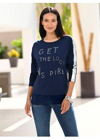 Langarmshirt Heine "Shirt", Damen, Gr. 34, blau (marine), 95% Viskose, 5% Elasthan, gemustert, unifarben, Rundhals, Shirts Langarmshirt