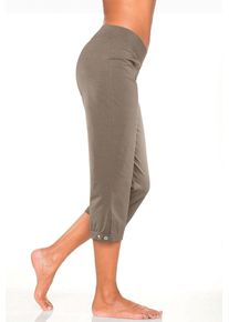 H.I.S. Caprihose H.I.S, Damen, Gr. 44/46, N-Gr, gr&uuml;n (khaki), Single Jersey, Obermaterial: 94% Baumwolle, 6% Elasthan, unifarben, Basic, bequem 3/4-L&auml;nge, Hosen Caprihose, mit verstellbarem Saum, Loungewear, Topseller