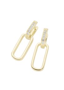 Paar Creolen "Klappcreolen mit wei&szlig;en Zirkonia und ovalem Behang, vergoldet, Silber 925", gold, Giorgio Martello MILANO, Ohrringe, Damen, Silber 925 (Sterlingsilber), Paar Creolen