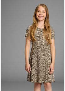 Jerseykleid Kidsworld "Shirtkleid in Leo-Musterung", M&auml;dchen, Gr. 140/146, N-Gr, gemustert leo, Jersey, Obermaterial: 95% Viskose, 5% Elasthan, figurumspielend knielang, Rundhals, Kleider Jerseykleid, Shirtkleid in Leo-Optik, unten austestellt
