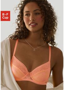B&uuml;gel-BH Lascana, Damen, Gr. 90, Cup E, orange (neon pfirsich), Spitze, Obermaterial: 88% Polyamid, 12% Elasthan, BHs B&uuml;gel-BH, aus feiner Jacquardspitze, sexy Dessous