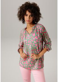 Schlupfbluse Aniston CASUAL, Damen, Gr. 42, bunt (gr&uuml;n, rosa, weinrot), Web, Obermaterial: 100% Viskose, bedruckt, gemustert, l&auml;ssig geschnitten h&uuml;ftbedeckend, V-Ausschnitt, Raglan&auml;rmel elastischer Bund mit Gummizug, Blusen Schlupfbluse, mit interessanten Alloverdruck, Topseller