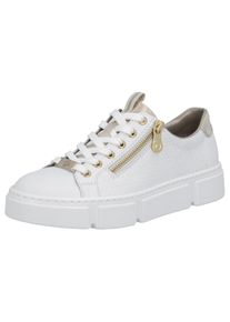 Plateausneaker Rieker, Damen, Gr. 42, gold (wei&szlig;, goldfarben), Leder, Lederimitat, Schuhe Plateausneaker, mit goldfarbenen Details, Freizeitschuh, Halbschuh, Schn&uuml;rschuh, Topseller
