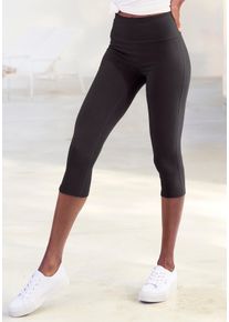 Caprileggings Lascana, Damen, Gr. 44/46, N-Gr, schwarz, Single Jersey, Obermaterial: 95% Baumwolle, 5% Elasthan, unifarben, Basic, Basic kniebedeckend, Hosen Caprileggings, mit breitem, weichen B&uuml;ndchen, Topseller