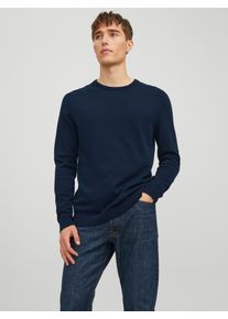 Jack & Jones Rundhalspullover JACK & JONES "JJEBASIC mit Rundhals, ideal f&uuml;r Job und Freizeit", Herren, Gr. L, blau (navy blazer), Feinstrick, Obermaterial: 100% Baumwolle, schmal h&uuml;ftlang, Rundhals, B&uuml;ndchen, Pullover Rundhalspullover, unifarben, modisch, slim fit, Baumwolle, Rundhals