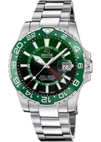 Quarzuhr Jaguar "Executive Ceramic GMT", silber (silberfarben, gr&uuml;n), Armbanduhren, Herren, Quarzuhr, Armbanduhr, Herrenuhr, Saphirglas, Swiss Made, bis 20 bar wasserdicht