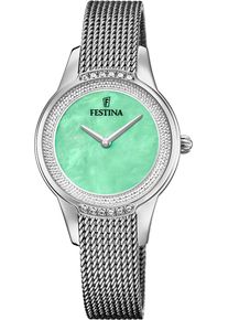 Quarzuhr Festina "Mademoiselle", silber (silberfarben, hellgr&uuml;n), Armbanduhren, Damen, Quarzuhr, Armbanduhr, Damenuhr, Edelstahlarmband, analog, Zirkonia (synth.)
