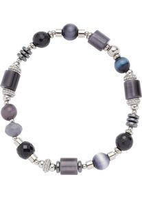 Armband Leonardo "Casoria", edelstahlfarben, blau, grau, blau, grau, Armb&auml;nder, Damen, 20cm, Edelstahl Polyurethan, Edelstahl, Polyurethan, Armband, mit Glasstein, H&auml;matit - mit Cat&acute;s Eye
