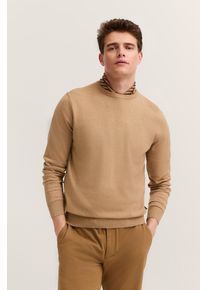 Rundhalspullover Bugatti "Regular Fit", Herren, Gr. S, beige (40, beige), Strick, 95% Baumwolle, 5% Kaschmir, unifarben, regular fit, Rundhals, Rippb&uuml;ndchen, Pullover Rundhalspullover, aus Baumwolle-Kaschmir-Mix