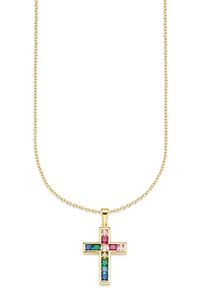 Kette mit Anh&auml;nger Bruno Banani "Schmuck Geschenk Silber 925 Halsschmuck Halskette Regenbogen Kreuz", gold (gelbgoldfarben, mehrfarbig), Halsketten, Damen, Silber 925 (Sterlingsilber), L: 48, Kette mit Anh&auml;nger, mit Zirkonia (synth.)