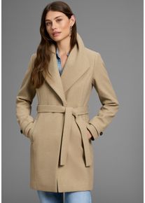 Wollmantel Laura Scott, Damen, Gr. 42, beige (beige m&eacute;lange), Web, Obermaterial: 100% Polyester. Futter: 100% Polyester, meliert, unifarben, figurumspielend h&uuml;ftbedeckend, ohne Ausschnitt, mit Riegel,verstellbar mit Kn&ouml;pfen, M&auml;ntel Wollmantel, mit Reverskragen und G&uuml;rtel