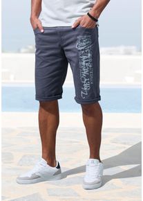 Bermudas John Devin "aus elastischer Baumwollmischung", Herren, Gr. 32, N-Gr, grau (anthrazit), Web, Obermaterial: 98% Baumwolle, 2% Elasthan, unifarben, bequem kurz, Hosen Bermudas, mit gro&szlig;em Druck auf dem Bein, 3/4 Shorts