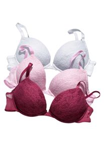 Push-up-BH Petite Fleur, Damen, Gr. 85, Cup B, bunt (wei&szlig;, ros&eacute;, brombeer), Spitze, Obermaterial: 64% Baumwolle, 31% Polyamid, 5% Elasthan, BHs Push-up-BH, mit B&uuml;gel und herausnehmbaren Kissen, Dessous, Topseller