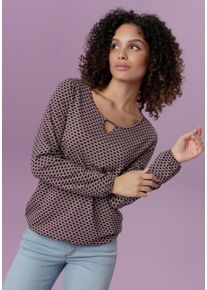 Langarmshirt Aniston SELECTED, Damen, Gr. 48, rosa (schwarz, sanftes wei&szlig;, mauve), Single Jersey, Obermaterial: 95% Viskose, 5% Elasthan, Minimalmuster, bedruckt, figurumspielend, Rundhals, elastischer Bund mit Gummizug, Shirts Langarmshirt, in unterschiedlichen Drucken, jeweils mit Schmuckelement, Topseller