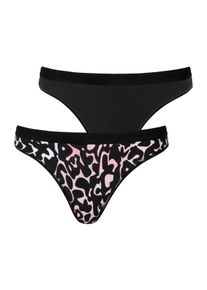 String Buffalo, Damen, Gr. 32/34, 2 Stk., rosa (schwarz, rosa), Obermaterial: 90% Baumwolle, 10% Elasthan (LYCRA), gemustert, unifarben, Unterhosen String, mit Logo-B&uuml;ndchen