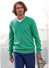 H.I.S. Strickpullover H.I.S, Herren, Gr. S (44/46), gr&uuml;n, Feinstrick, Obermaterial: 60% Baumwolle, 40% Polyester, unifarben, Basic, regular fit normal, V-Ausschnitt, Strickb&uuml;ndchen, Pullover Strickpullover, mit V-Ausschnitt, Pullover aus Feinstrick, Baumwollmischung