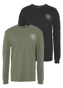 H.I.S. Langarmshirt H.I.S, Herren, Gr. S (44/46), gr&uuml;n (schwarz, oliv), Single Jersey, Obermaterial: 100% Baumwolle, bedruckt, normal, Rundhals, B&uuml;ndchen, Shirts Langarmshirt, Langarm, bedruckt, Rundhalsausschnitt, aus 100% Baumwolle