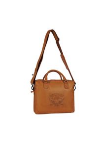Dokumententasche Mustang "Valencia", Herren, Gr. B/H/T: 35cm x 25cm x 8cm, braun (cognac), Leder, Taschen Dokumententasche, Men Businesstasche, Reisetasche mit auff&auml;lliger Logopr&auml;gung