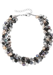 Collier Firetti "Schmuck Geschenk Halsschmuck Halskette Kette", braun (silberfarben, braun, wei&szlig;, schwarz), Halsketten, Damen, Metall Nylon Perlen, L: 45 B: 20mm, Metall, Nylon, Perlen, Collier, mit Kristallstein - mit S&uuml;&szlig;wasserzuchtperle, B:20mm