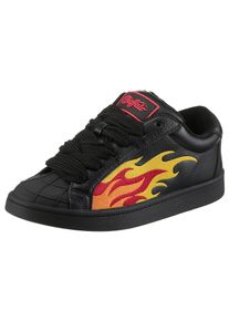 Sneaker Buffalo "LIBERTY", Damen, Gr. 40, schwarz (schwarz, orange), Lederimitat, kontrastfarbene Details, Schuhe Sneaker, Freizeitschuh, Schn&uuml;rschuh, Halbschuh mit trendigem Flammenmotiv