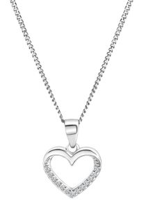 Kette mit Anh&auml;nger Firetti "Schmuck Geschenk Silber 925 Halsschmuck Halskette Panzerkette Herz", silber (silberfarben, kristallwei&szlig;), Halsketten, M&auml;dchen, Silber 925 (Sterlingsilber), L: 42 B: 1,1mm, Kette mit Anh&auml;nger, mit Kristallstein (synth.), B:1,1mm
