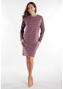 Nachthemd Tom Tailor "Sitia", Damen, Gr. 46 (XXXL), N-Gr, lila (lila, mittel, streifen), Obermaterial: 95% Baumwolle, 5% Elasthan, bequem knielang, Rundhals, gerader Abschluss, Kleider Nachthemd, knielang, Langarm, Rundhalsausschnitt, gestreift, Baumwollmix