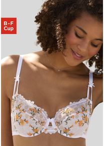 B&uuml;gel-BH Lascana, Damen, Gr. 75, Cup F, orange (wei&szlig;, orange), Spitze, Obermaterial: 70% Polyamid, 22% Polyester, 8% Elasthan, BHs B&uuml;gel-BH, mit zarter, floraler Stickereispitze, sexy Dessous
