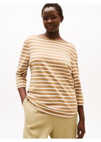 T-Shirt Tommy Hilfiger Curve "CRV SLIM CODY BOAT-NK 3/4SLV", Damen, Gr. 50, beige (hickory, ecru stp), Single Jersey, Obermaterial: 100% Baumwolle, gestreift, slim fit normal, U-Boot-Ausschnitt, eng abgerundeter Saum, Shirts T-Shirt, in Gro&szlig;en Gr&ouml;&szlig;en, 3/4 &Auml;rmel, Logostickerei