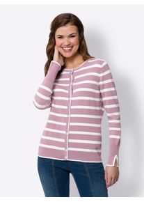 Cardigan Heine, Damen, Gr. 44, beige (ros&eacute;, ecru, gestreift), 70% Viskose, 30% Polyamid, gemustert, gestreift, Strickjacken Cardigan