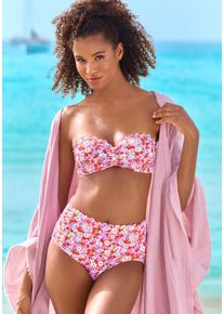 B&uuml;gel-Bandeau-Bikini-Top Lascana "Jasmin", Damen, Gr. 44, Cup C, bunt (rot, flieder), Microfaser, floral, Bikini-Oberteile B&uuml;gel-Bandeau-Bikini-Top, im Bl&uuml;mchen-Druck