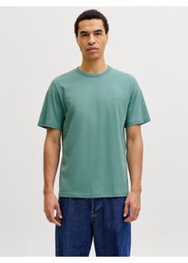 Jack & Jones Rundhalsshirt JACK & JONES "JJCOLLEGE LOGO TEE SS CREW NECK", Herren, Gr. XS, mineral blau, Jersey, Obermaterial: 100% Baumwolle, unifarben, regular fit h&uuml;ftlang, Rundhals, Shirts Rundhalsshirt