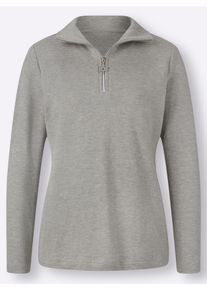 Langarmshirt Classic Basics "Shirt", Damen, Gr. 38, grau (grau, meliert), 93% Baumwolle, 7% Polyester, unifarben, V-Ausschnitt, Shirts Langarmshirt