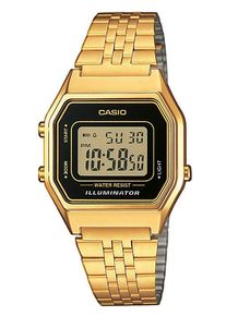 Chronograph CASIO VINTAGE, gold (goldfarben, schwarz), Armbanduhren, Damen, Chronograph, Quarzuhr, Armbanduhr, Damenuhr, Digitaluhr, Edelstahlarmband