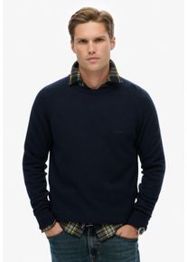 Strickpullover Superdry "WOOL BLEND JUMPER", Herren, Gr. S, charrot navy marl, Strick, Obermaterial: 35% Wolle, 35% Nylon, 30% Baumwolle, meliert, regular fit normal, Rundhals, Rippb&uuml;ndchen, Pullover Strickpullover