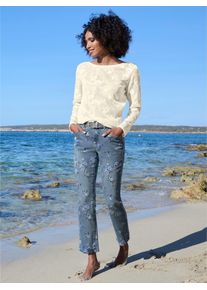 Bequeme Jeans Heine, Damen, Gr. 46, Normalgr&ouml;&szlig;en, blau (blau, bleached, bedruckt), 95% Baumwolle, 3% Polyester, 2% Elasthan, bedruckt, gebl&uuml;mt, gemustert, mehrfarbig, 7/8-L&auml;nge, Jeans Bequeme Jeans