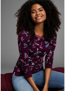 Langarmshirt Kangaroos, Damen, Gr. 52/54, aubergine, bunt, Rippware, Obermaterial: 100% Baumwolle, gemustert, sehr figurbetont h&uuml;ftbedeckend, Rundhals, angesetztes B&uuml;ndchen, Shirts Langarmshirt, mit Allover-Print und Kontrastdetails, Topseller