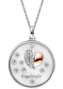 Kette mit Anh&auml;nger Engelsrufer "Glaslinse Herzfl&uuml;gel", rosa (silberfarben, ros&eacute;goldfarben, kristallwei&szlig;), Halsketten, Damen, Glas Silber 925 (Sterlingsilber), L: 50 B: 1,42mm, Glas, Silber 925 (Sterlingsilber), Kette mit Anh&auml;nger, Made in Germany - mit Zirkonia (synth.), B:1,42mm