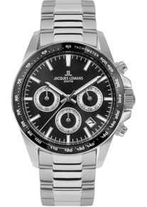 Chronograph Jacques Lemans "Liverpool", silber (silberfarben, schwarz), Armbanduhren, Herren, Chronograph, Quarzuhr, Armbanduhr, Herrenuhr, Edelstahlarmband,bis 20 bar wasserd.