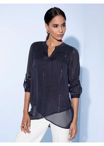 CR&Eacute;ATION L Langarmbluse CREATION L, Damen, Gr. 46, marine, 100% Polyester, unifarben, V-Ausschnitt, Blusen Langarmbluse