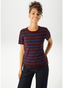 Strickpullover Aniston CASUAL, Damen, Gr. 40, rot (bordeaux, marine), Feinstrick, Obermaterial: 70% Viskose, 30% Polyamid, geringelt, gestreift, figurbetont h&uuml;ftlang, Rundhals, Strickkante, Pullover Strickpullover, im Streifen-Dessin