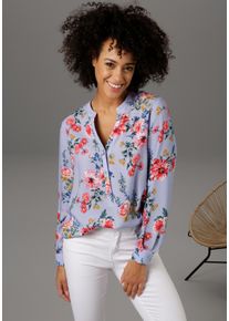 Schlupfbluse Aniston CASUAL, Damen, Gr. 44, bunt (hellblau, rot, rosa, wollwei&szlig;, gr&uuml;n, royalblau, mais, bordeaux), Web, Obermaterial: 100% Viskose, bedruckt, gebl&uuml;mt, figurumspielend Po-bedeckend, V-Ausschnitt, 1-Knopf-Manschette, Blusen Schlupfbluse, mit farbenfrohem Blumendruck, Topseller