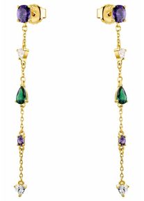 Paar Ohrh&auml;nger Amor "2033581", gold (gelbgoldfarben, lila, kristallwei&szlig;, gr&uuml;n, lila, kristallwei&szlig;, gr&uuml;n), Ohrringe, Damen, Silber 925 (Sterlingsilber), Paar Ohrh&auml;nger, mit Zirkonia (synth.)