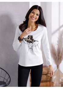 Langarmshirt Classic Basics "Langarm-Shirt", Damen, Gr. 42, beige (ecru), 100% Baumwolle, bedruckt, gemustert, mehrfarbig, Rundhals, Shirts Langarmshirt