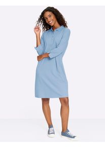 Shirtkleid Heine "Polokleid", Damen, Gr. 48, Normalgr&ouml;&szlig;en, eisblau, 95% Baumwolle, 5% Elasthan, unifarben, kurz, V-Ausschnitt, Kleider Shirtkleid