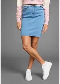 Jeansrock Arizona "Ultra-Stretch", Damen, Gr. 42, blau (bleached), Denim/Jeans, Obermaterial: 74% Baumwolle, 24% Polyester, 2% Elasthan, Basic, kniefrei, R&ouml;cke Jeansrock, extra eng geschnitten