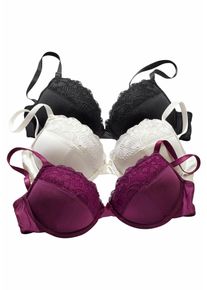 Push-up-BH Petite Fleur, Damen, Gr. 70, Cup C, rot (schwarz, creme, beere), Spitze, Obermaterial: 59% Polyester, 19% Baumwolle, 11% Elasthan, 11% Polyamid, BHs Push-up-BH, mit B&uuml;gel im attraktiven Multipack, Dessous