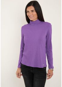 Langarmshirt Seidel Moden, Damen, Gr. 40, lila, Rippware, Obermaterial: 80% Polyester, 16% Viskose, 4% Elasthan, Strukturmuster, regular fit taillenbedeckt, ohne Ausschnitt, gerader Abschluss, Shirts Langarmshirt, mit Logo Patch, MADE IN GERMANY