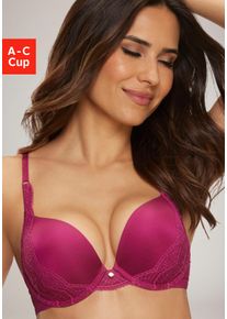 Push-up-BH s.Oliver "Pauline", Damen, Gr. 75, Cup A, lila (beere), Microtouch, Obermaterial: 69% Polyamid, 17% Elasthan, 14% Polyester, BHs Push-up-BH, mit feiner Spitze seitlich am Cup und modischem Accessoire, Dessous