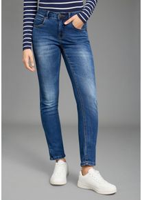 Relax-fit-Jeans Kangaroos "RELAX-FIT HIGH WAIST", Damen, Gr. 34, N-Gr, blau (dunkelblau u), Denim/Jeans, Obermaterial: 67% Baumwolle, 32% Polyester (REPREVE), 1% Elasthan, Abriebeffekte, Basic, relaxed fit kn&ouml;chelfrei, Jeans Relax-fit-Jeans, kn&ouml;chelfreie Schnittform, krempelbare Beinabschl&uuml;sse, Topseller